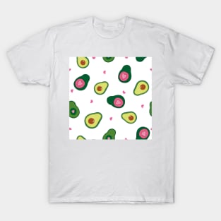 Hand drawn cute avocados with pink hearts T-Shirt